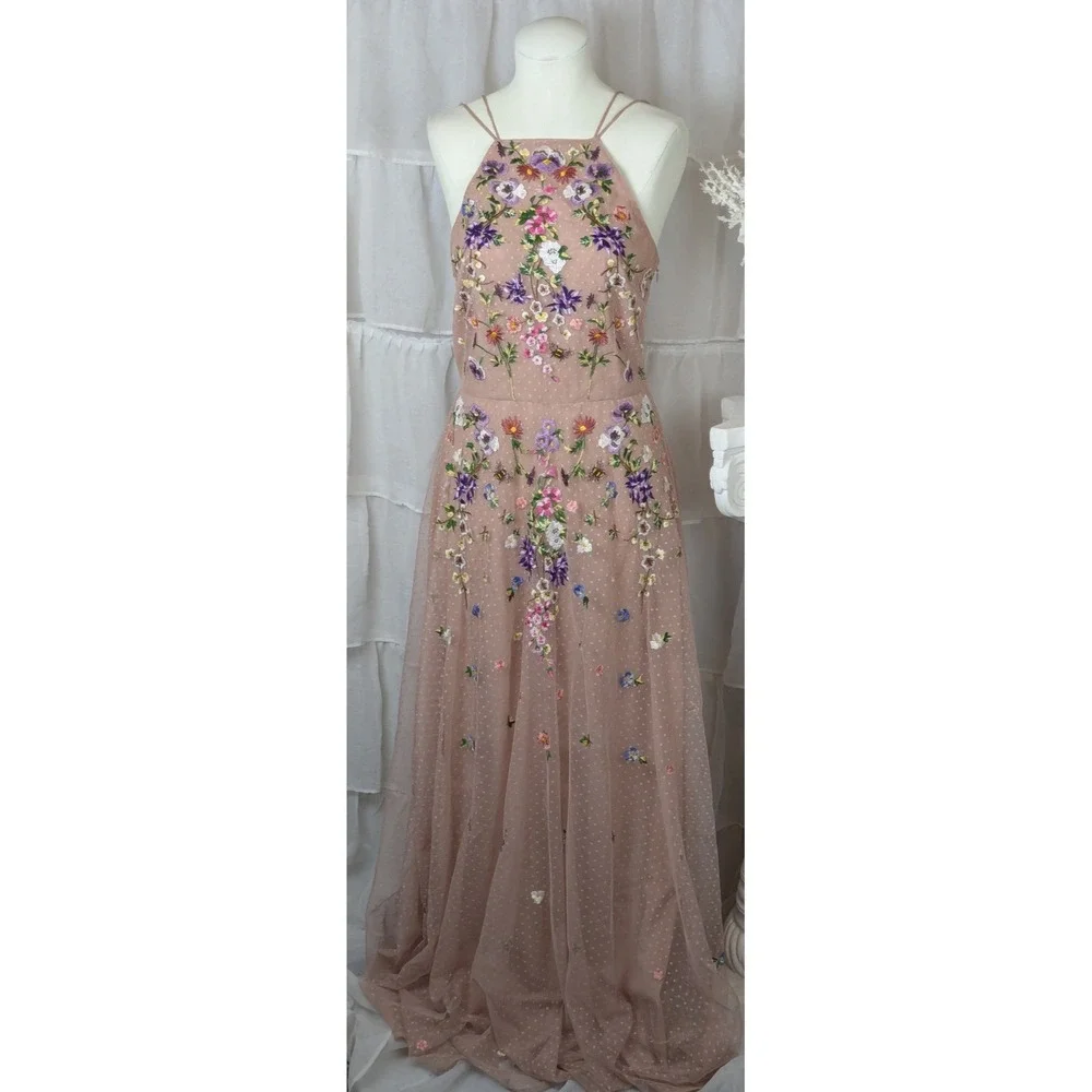 ASOS Dusty Rose Floral Sequin Halter Maxi Dress